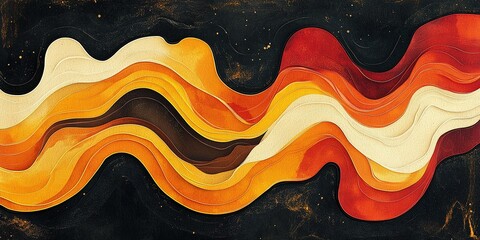 Poster - Abstract art piece featuring flowing waves of warm colors on a dark background, creating a dynamic visual experience