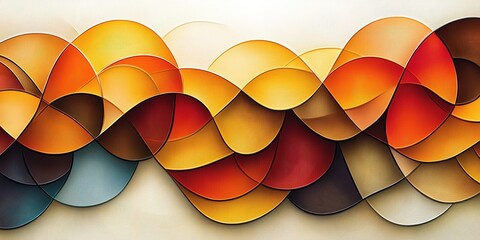Poster - Colorful abstract artwork featuring curved shapes in warm tones displayed on a neutral background