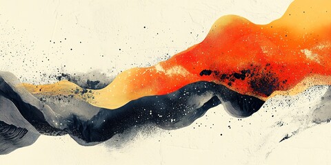Poster - Vibrant abstract artwork featuring a flow of orange, black, and gold tones on a textured background