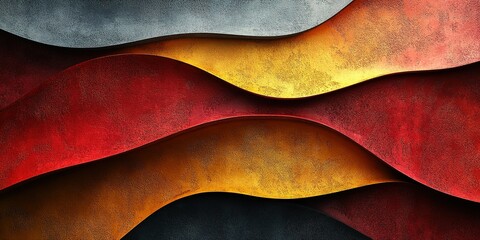 Poster - Colorful abstract waves in red, yellow, and gray create a striking visual composition with a modern aesthetic