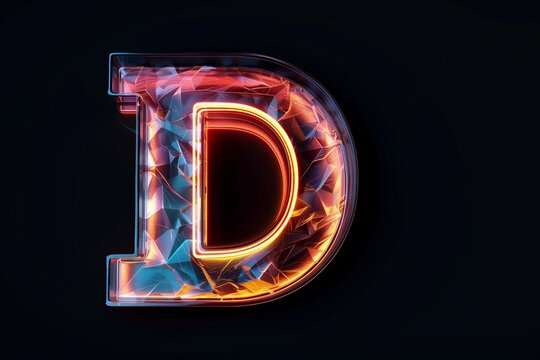 neon light letter D on black background