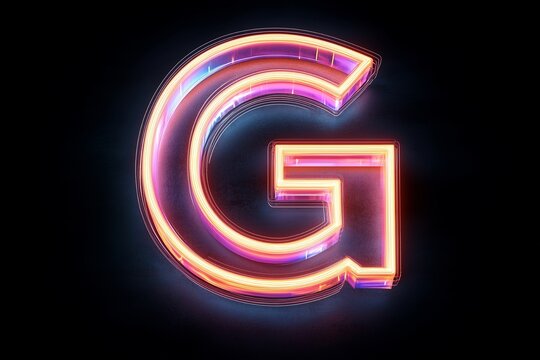 neon light letter G on black background