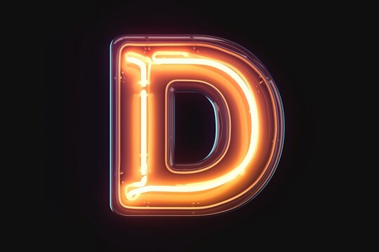 neon light letter D on black background