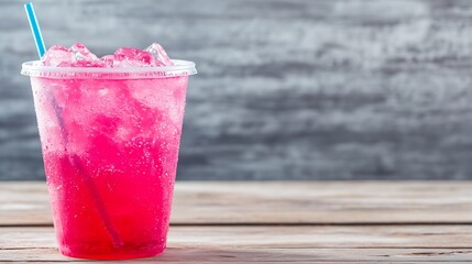 Aufkleber - Chilled Pink Mocktail in Plastic Glass with Refreshing Icy Touch Outdoors : Generative AI