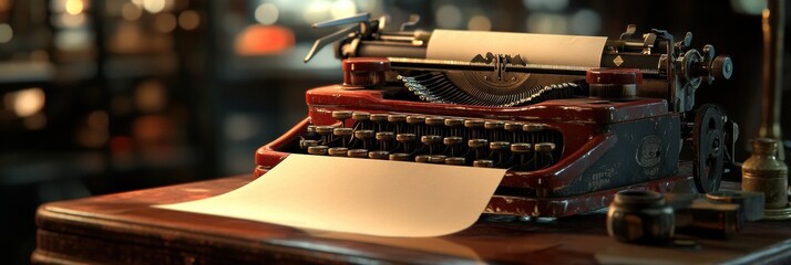 Aufkleber - Vintage typewriter ready for assignment with bold breaking news typed on paper. Generative AI
