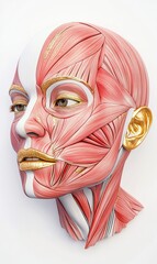 Poster - detailed anatomical illustration showcases facial muscles and contours for educational purposes. gen