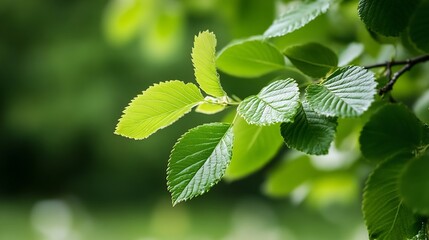 Poster - Closeup of Green Leaves on Tree Branch in Sunlit Forest Setting : Generative AI