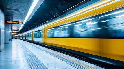 Poster - Fast Train Blurring Past in a Modern Urban Subway Station : Generative AI