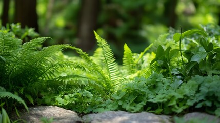 Poster - Lush Greenery Ferns and Foliage in a Serene Garden Setting : Generative AI
