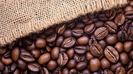 Poster - Rich roasted coffee beans spilling from burlap sack for perfect brew : Generative AI