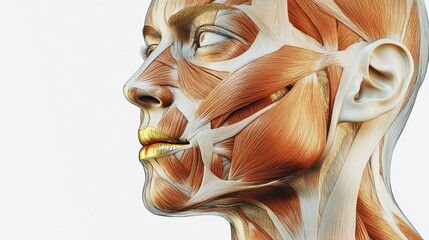 Aufkleber - Detailed anatomical illustration showcasing the structure of facial muscles and contours near the side view of a human head. Generative AI