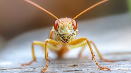 Aufkleber - Close Up Macro Photography of a Colorful Cricket on Wooden Surface : Generative AI