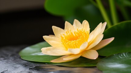 Poster - Serenity of Yellow Water Lily Blooming by Still Pond Surface : Generative AI