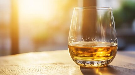 Poster - Golden whiskey glass in warm sunset light for a sophisticated drinking experience : Generative AI