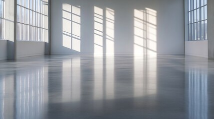 Aufkleber - Sunlit Empty Industrial Space with Large Windows and Clean Airy Ambiance : Generative AI