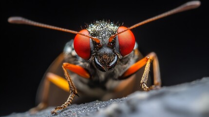 Poster - Macro CloseUp of a RedEyed Insect on Leaf with Detailed Texture and Bright Vivid Colors : Generative AI