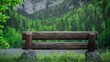 © Argan - Rustic Wooden Bench: Serene Lakeside Landscape