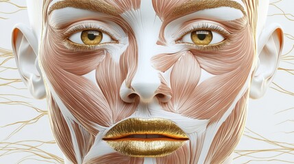 Poster - Detailed anatomical illustration highlighting facial muscles and contours for educational purposes related to human anatomy. Generative AI
