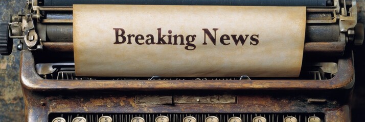 Aufkleber - Vintage typewriter displays bold breaking news headline on blank sheet of paper in a classic setting. Generative AI
