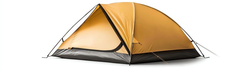 yellow camping tent on a white background, perfect for outdoor enthusiasts. ideal for hiking, backpa