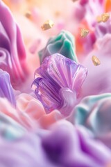 Wall Mural - Iridescent crystal nestled in pastel clouds.