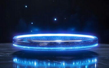 Poster - A futuristic glowing platform with a blue light effect, creating a sense of advanced technology and innovation