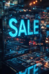 Wall Mural - Futuristic hologram showing big sale sign in retail store