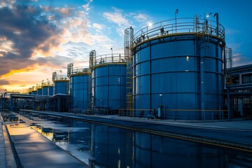 Aufkleber - water treatment plant reflecting on water at sunset