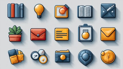 Poster - Colorful Icons Illustrate Various Office And Business Concepts