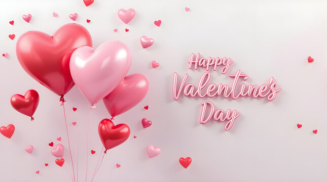 Happy Valentine's day text for red pink hearts shape  balloon with saint valentine and love pink background concept.