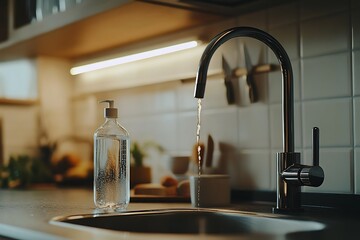 Wall Mural - Modern Kitchen Sink with Water Flowing