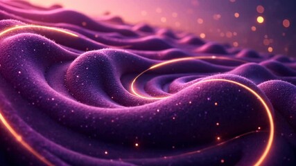Poster - Purple and gold wave with lots of sequins. The wave is very long and appears to be made of fabric. The wave is shimmering and glowing. Ai Video
