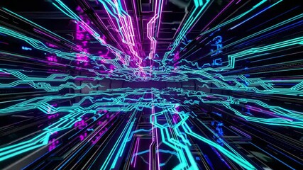 Poster - Abstract Digital Neon Lines in Futuristic Tunnel Animation
