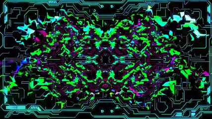 Poster - abstract neon circuit design with colorful geometric patterns