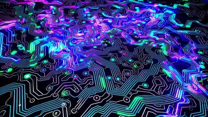 Poster - Abstract Circuit Board Design with Vibrant Electric Blue and Green Lines