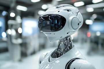 Poster - Futuristic humanoid robot in a high-tech environment showcasing advanced design and technology