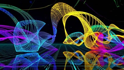 Poster - Colorful Abstract Lines with Neon Glow on a Dark Background