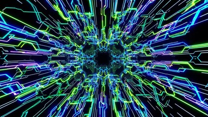 Poster - Abstract Neon Lights in Futuristic Digital Space with Patterns