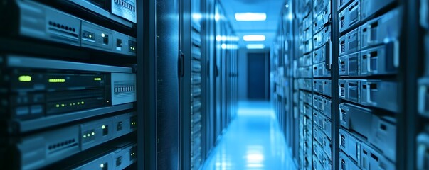 Poster - Modern data center storage with server racks.