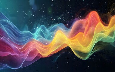 Poster - Abstract waves in vibrant colors on dark background.