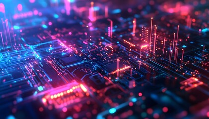 Poster - Futuristic circuit board illuminated design.