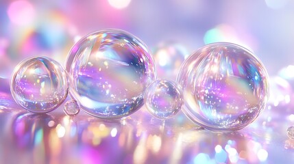 Wall Mural - iridescent spheres reflect colorful light creating a dreamy scene