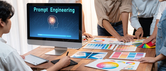 Fototapete - Generative AI virtual assistant tools for prompt engineer and user for ease of engage artificial intelligence AI technology help people to work with generative AI functions by prompting the AI brisk