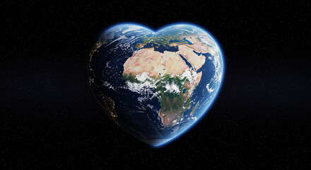 Poster - Heart shaped Earth planet in space. Earth in heart shape. Planet Earth in the shape of a heart