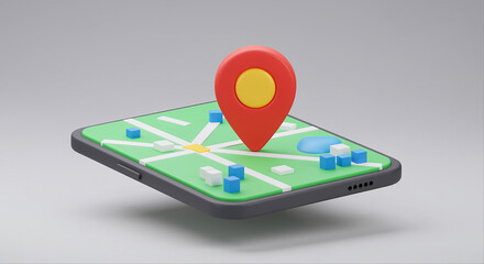 Poster - Smartphone with map and location marker displaying digital navigation and geographic information