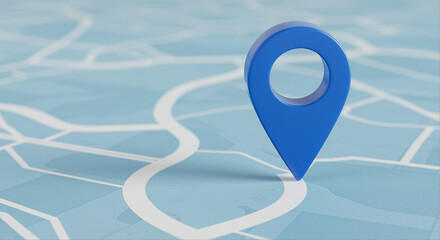 Poster - Blue location pin on a map. Location marker on a map background
