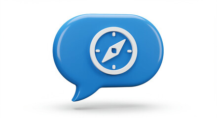 Poster - Blue compass icon in a speech bubble. Compass navigation icon on a white background