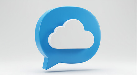 Poster - Cloud icon in blue speech bubble. White cloud symbol in a blue speech bubble. 3d cloud icon