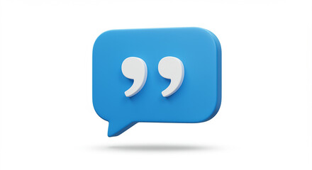 Fototapete - Blue speech bubble with white quotation marks. 3d speech bubble with quote marks. Communication concept with speech bubble