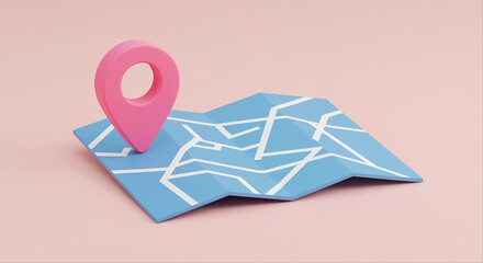 Poster - Map with location pin on light pink background. Location pin on map. Map with location